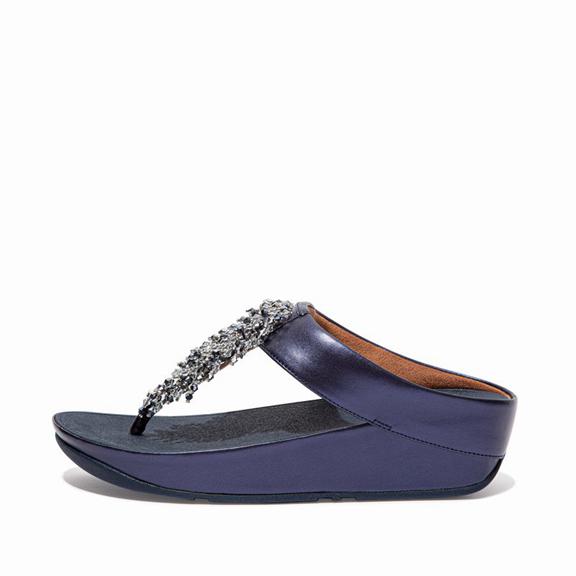 Fitflop Rumba Faux Leather Toe Post Sandals Navy Womens - South Africa (TUWS19350)